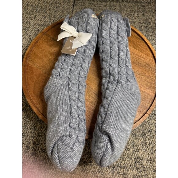 Womens UGG Fleece-Lined Cable Knit Socks W/Bow Accents Size 9-11 Gray - Picture 1 of 8